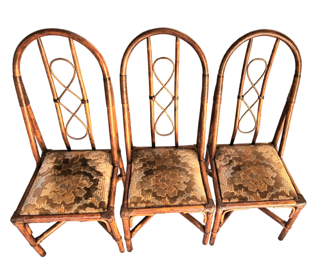 3 chaises rotin, au phil des temps, chaise rotin vintage,